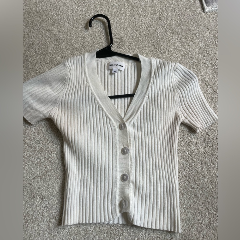 Superdown Cream Ribbed Cardigan Sweater